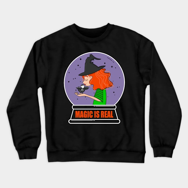 Magic is Real, Halloween Witch, Crystal Ball On Black Crewneck Sweatshirt by Gsallicat